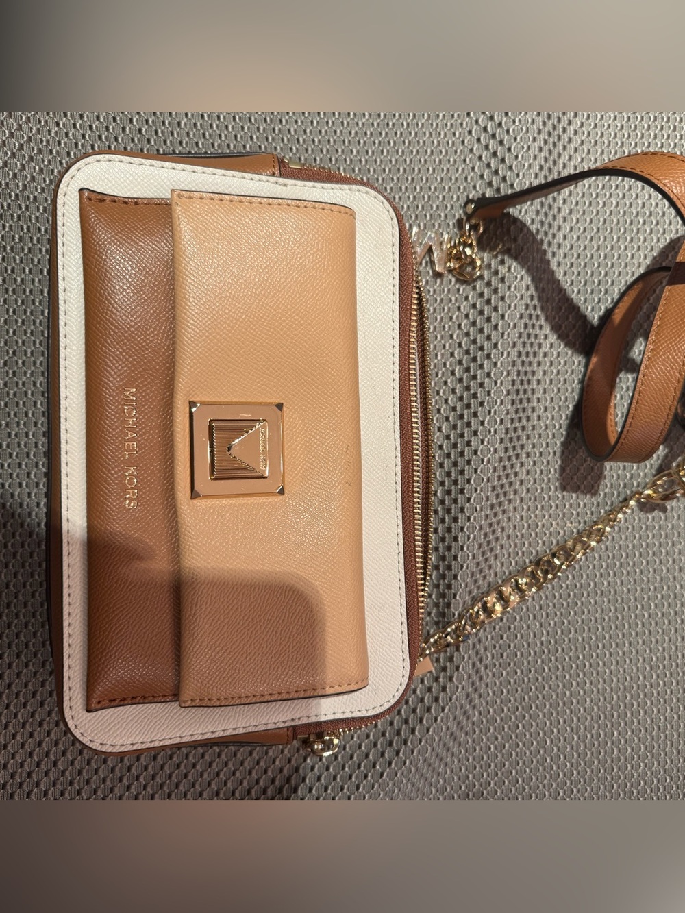 Michael Kors Tan, Cream & Brown Leather Crossbody Bag